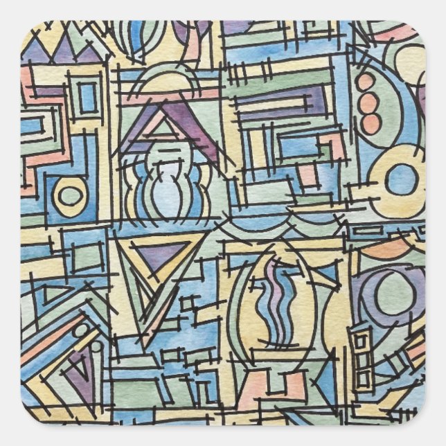 Rhythmus in Blau - Handgemalte abstrakte Kunst Quadratischer Aufkleber (Vorderseite)