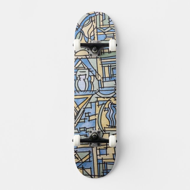 Rhythmus in blau-moderner geometrischer Kunst Skateboard (Vorderseite)