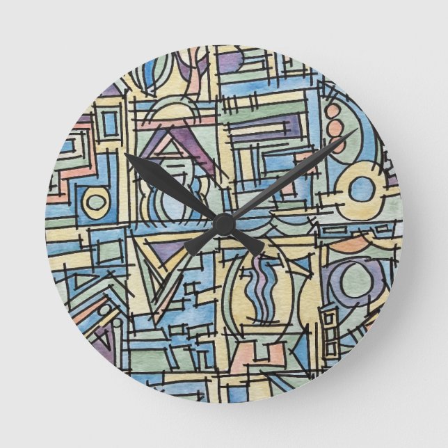 Rhythmus in blauer Hand bemalt moderne geometrisch Runde Wanduhr (Vorderseite)