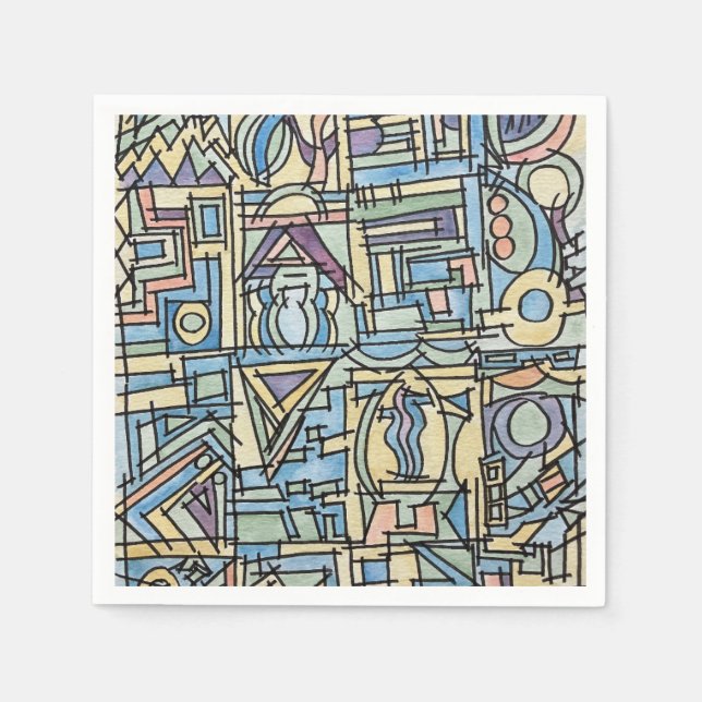 Rhythmus in blauer Hand bemalt moderne geometrisch Serviette (Vorderseite)