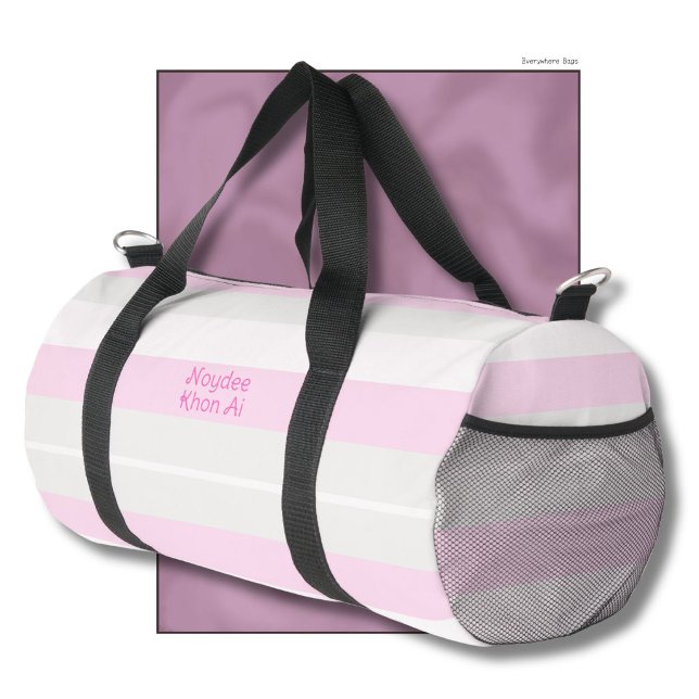 Rhythmus Streifen Horizontale Linien Grau Pink Wei Duffle Bag (Von Creator hochgeladen)