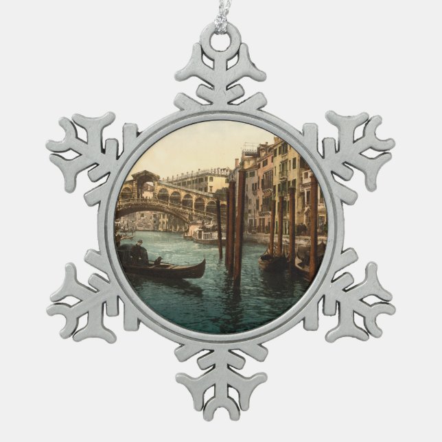 Rialto Brücke I, Venedig, Italien Schneeflocken Zinn-Ornament (Vorderseite)