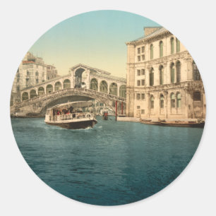 Rialto-Brücke und Großer Kanal, Venedig, Italien Runder Aufkleber