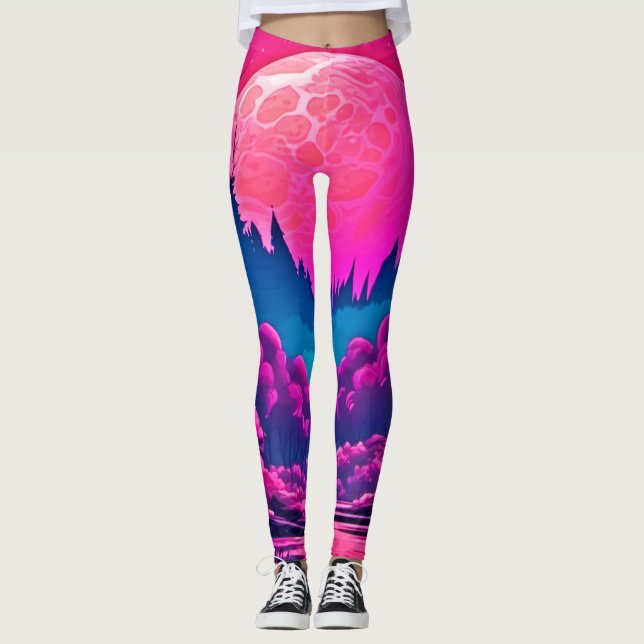 Riant Pink Moon Art Leggings (Vorderseite)