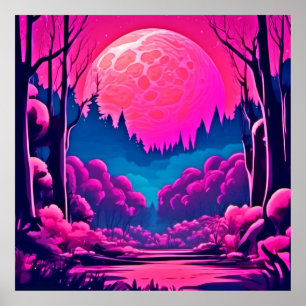 Riant Pink Moon Art Poster