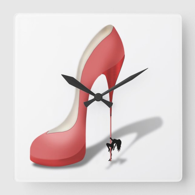 Riant Red Stiletto Cartoon - Heel Dancer Quadratische Wanduhr (Vorderseite)