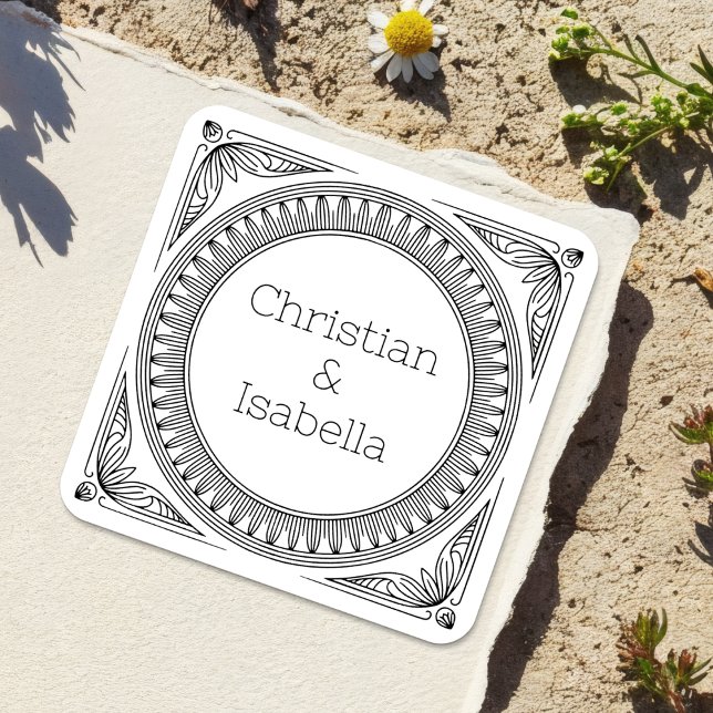 Ribbed Frame Couple's Names Labels - Custom Quadratischer Aufkleber (Von Creator hochgeladen)