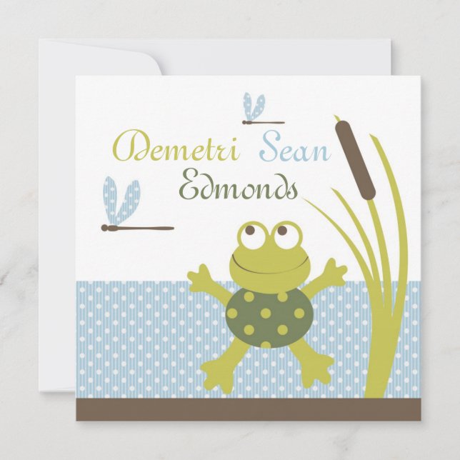 Ribbit Frog und Dragonfly Babydusche Einladung (Vorderseite)