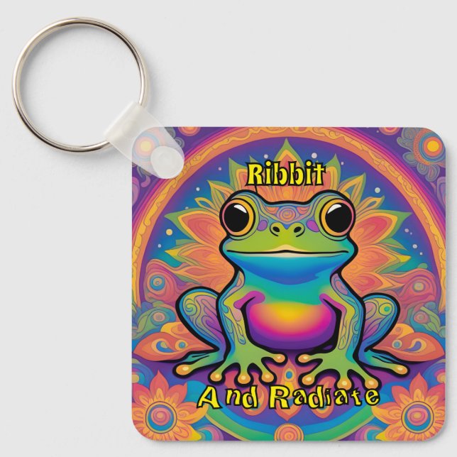 Ribbit und Radiate Frog - Boho Psychedelic Groovy Schlüsselanhänger (Vorderseite)