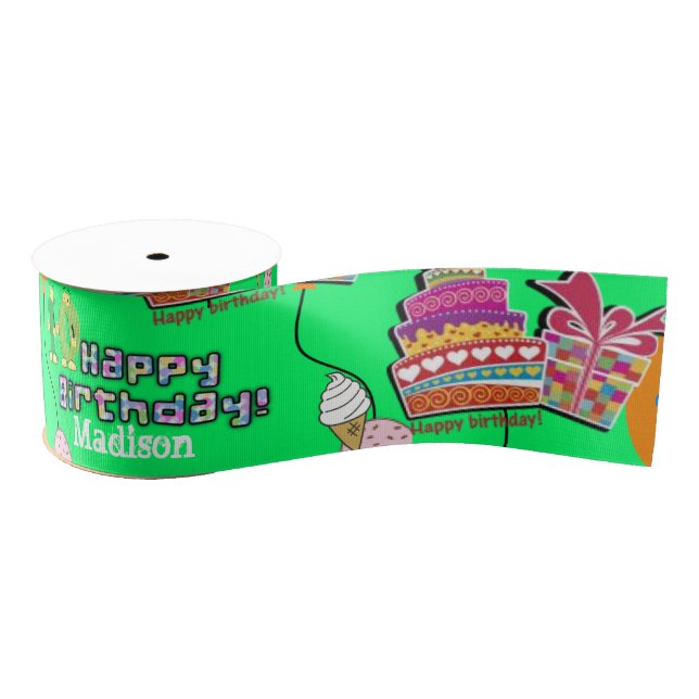 Ribbon, #10 Happy 10 th Birthday Ribbon Ripsband (Spule)
