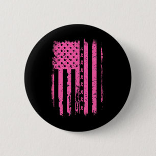 Ribbon American Flag USA Brust Cancer Awareness G Button