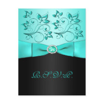 RIBBON Aqua, Black Floral II RSVP-Karte