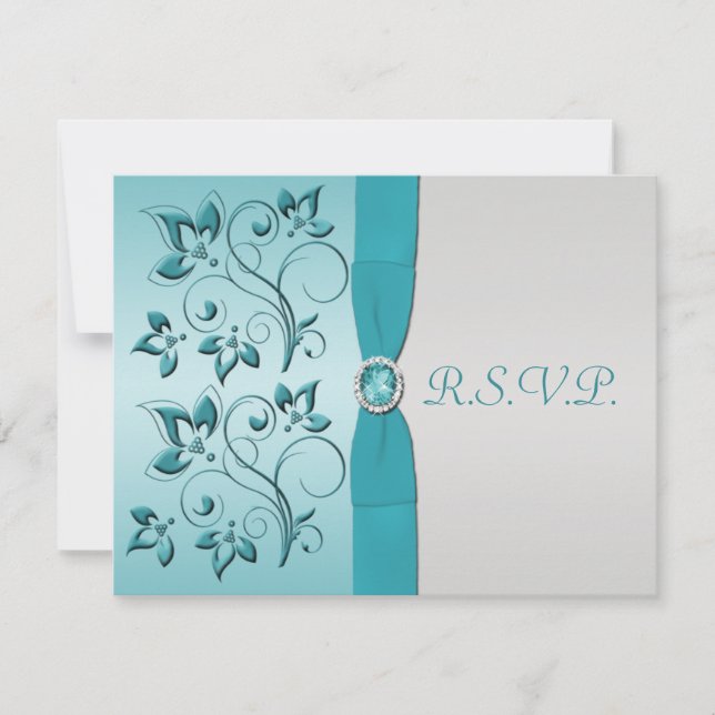RIBBON Aqua, Silver Quinceanera RSVP Card (Vorderseite)