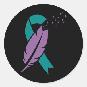 Ribbon Birds Feather Suicide Bewusstsein psychisch Runder Aufkleber