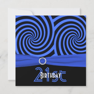 RIBBON Blau, Schwarze Wirbel 21. Geburtstag Einladung