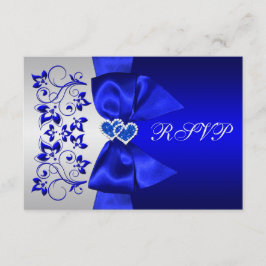 RIBBON Blau, Silver Floral Wedding RSVP Karte