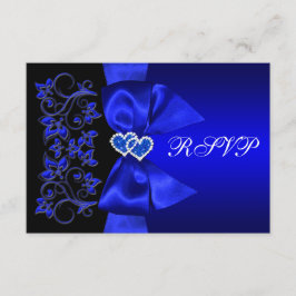 RIBBON Blue, Black Floral Wedding RSVP Karte