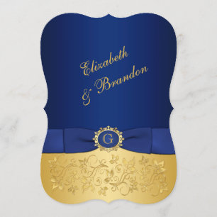 RIBBON Blue, Gold Floral Wedite Einladung