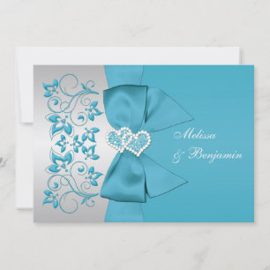RIBBON Blue, Silver Floral Wedite Einladung