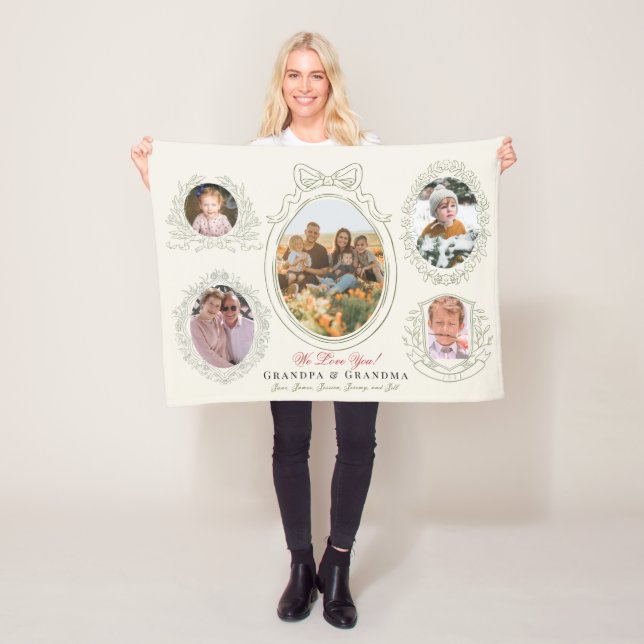 Ribbon & Botanische Rahmen 5 Foto Großeltern Fleecedecke (Beispiel)