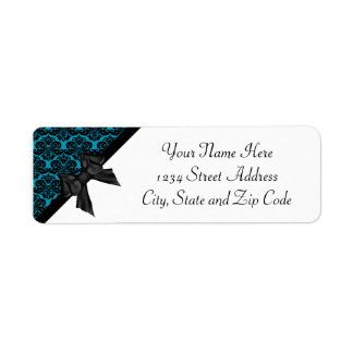 Ribbon Bow Black and Blue Damask