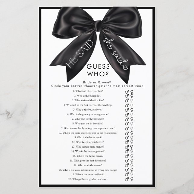 Ribbon Bow Brautparty Game (Vorderseite)