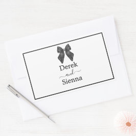 Ribbon Bow Classic Black & White Wedding Rechteckiger Aufkleber