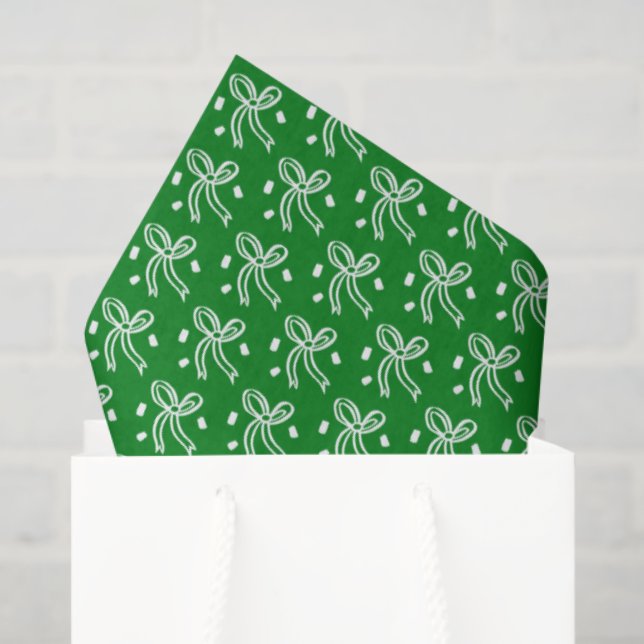 Ribbon Bow Doodle CHRISTMAS Holiday Green White Seidenpapier (Geschenktüte)