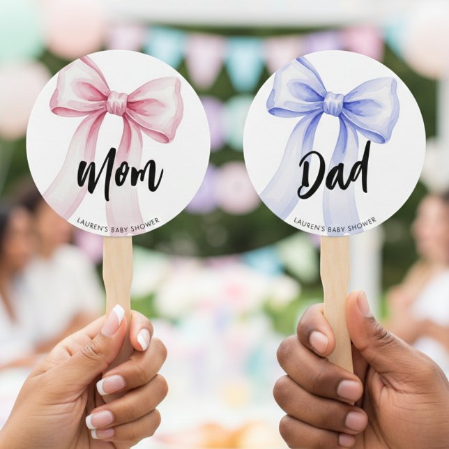 Ribbon Bow Mom Dad Baby Shower Guess Who Game Fächer (Ribbon Bow Mom Dad Baby Shower Guess Who Game Hand Fan
)