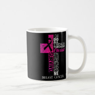 Ribbon Brustkrebs Überlebende Christliche Kreuz Kaffeetasse