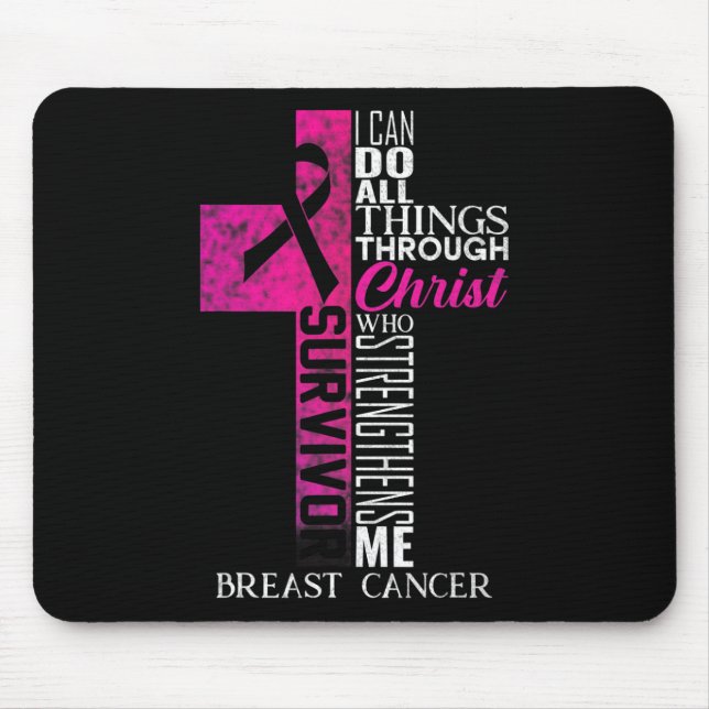 Ribbon Brustkrebs Überlebende Christliche Kreuz Mousepad (Vorne)
