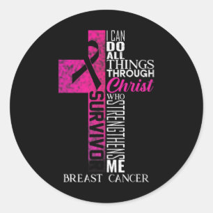 Ribbon Brustkrebs Überlebende Christliche Kreuz Runder Aufkleber