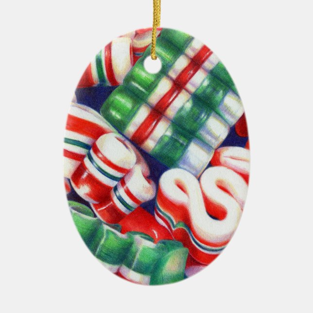 RIBBON CANDY Keramik Oval Ornament (Vorne)
