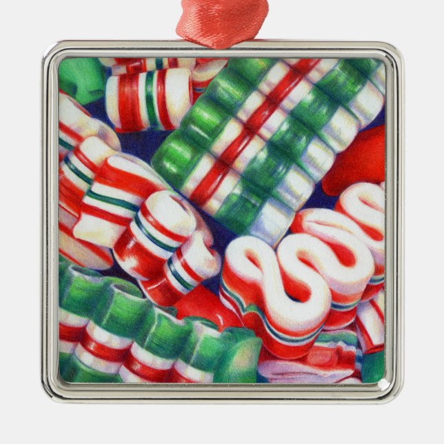 RIBBON CANDY Premium Square Ornament Aus Metall (Vorne)