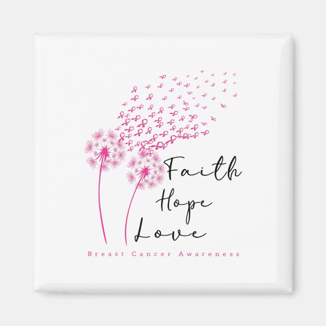 Ribbon Dandelion Faith Hope Liebe Brustkrebs Magnet (Vorne)