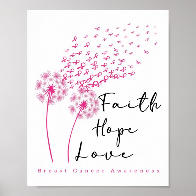 Ribbon Dandelion Faith Hope Liebe Brustkrebs Poster (Vorne)