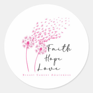Ribbon Dandelion Faith Hope Liebe Brustkrebs Runder Aufkleber