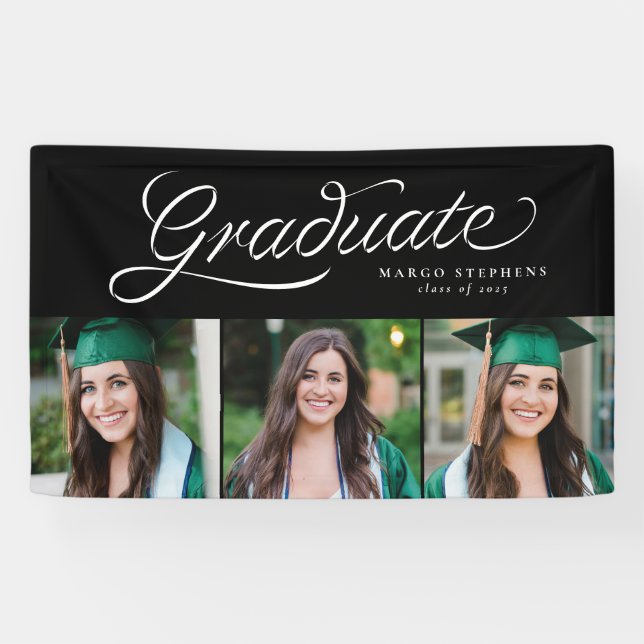 Ribbon Drehbuch-Absolvent trendy drei Foto grad Banner (Horizontal)