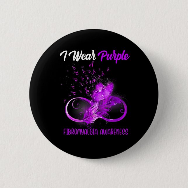 Ribbon Feather Fibromyalgie Bewusstsein Button (Vorderseite)