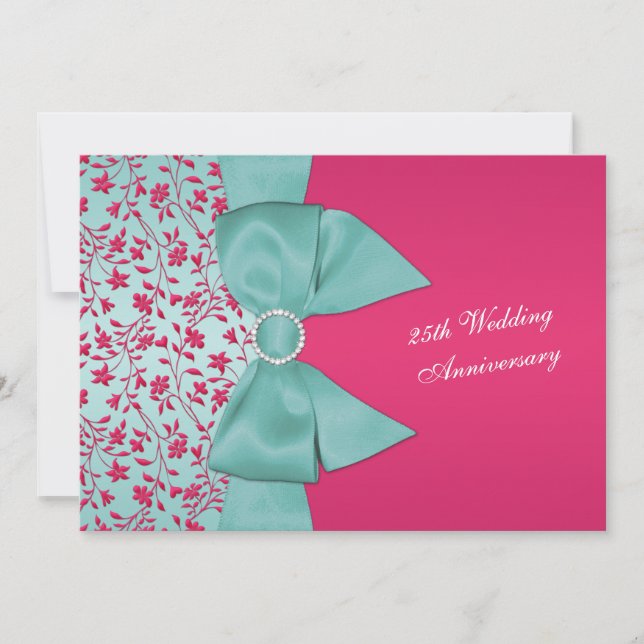 RIBBON Fuschia, Grüner 25. Jahrestag Einladung (Vorderseite)