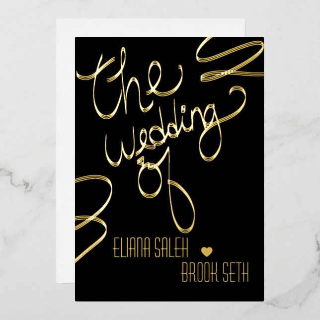 Ribbon Hand gezeichnete Hochzeit gepresst Folieneinladung (Vorderseite/Rückseite)