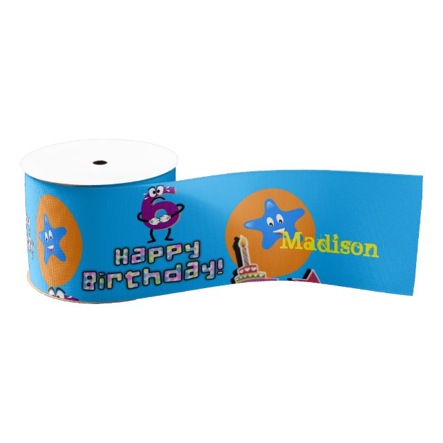 Ribbon, Happy 6. Geburtstag Ribbon, Blau Ripsband (Spule)