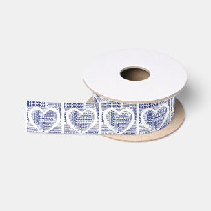 Ribbon Happy Hanukkah Blue Heart Satinband