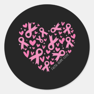 Ribbon Heart Faith Hope Liebe Brustkrebs Awarene Runder Aufkleber