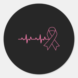 Ribbon Heartbeat Niedlich Breast Cancer Awareness Runder Aufkleber