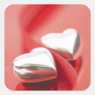 Ribbon Hearts Quadratischer Aufkleber