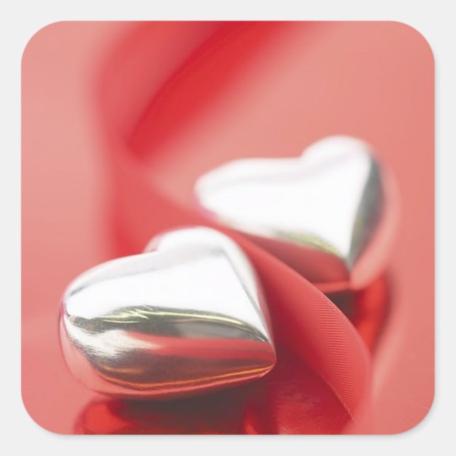 Ribbon Hearts Quadratischer Aufkleber (Vorderseite)