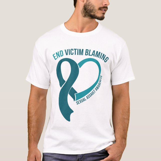 Ribbon hört Ende des Opfers Schuld Angriff Bewusst T-Shirt (Vorderseite)