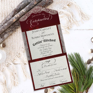 Ribbon & Lace Gettin' Hitched - Burgunderrot All In One Einladung