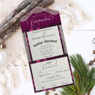 Ribbon & Lace Gettin' Hitched - Pflaume All In One Einladung